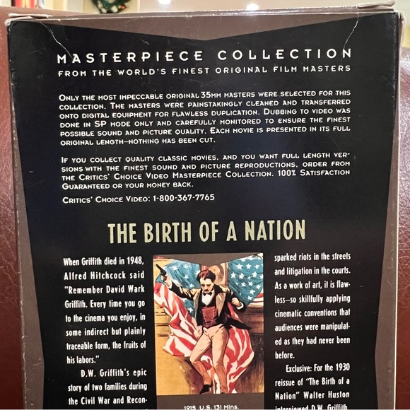 VHS Birth of a Nation B&W 1915 stars Lilian Gish Masterpiece Collection Edition - Picture 4 of 7